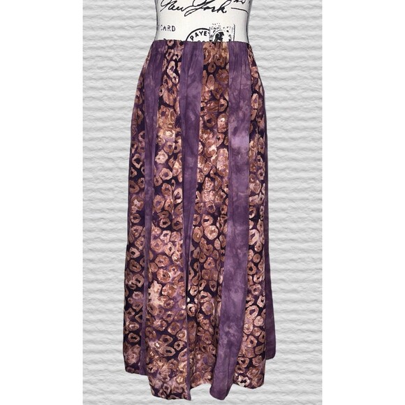 Vtg 90s Usindo Boho Batik 2 Piece Skirt Set Womens SM Purple Oversized Artsy - Picture 9 of 11